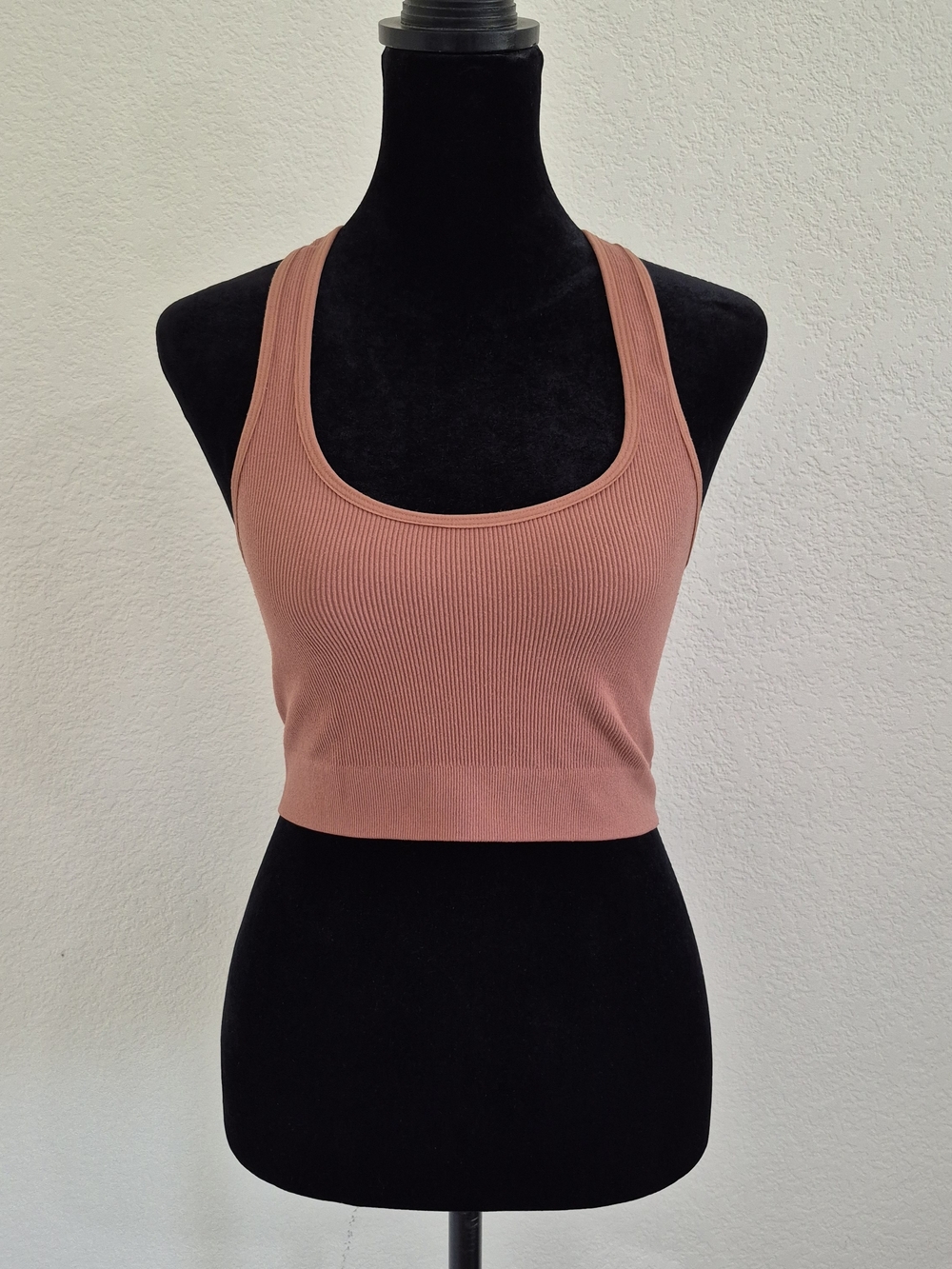 Ribbed Scoop Neck Crop Tank - Dusty Rose